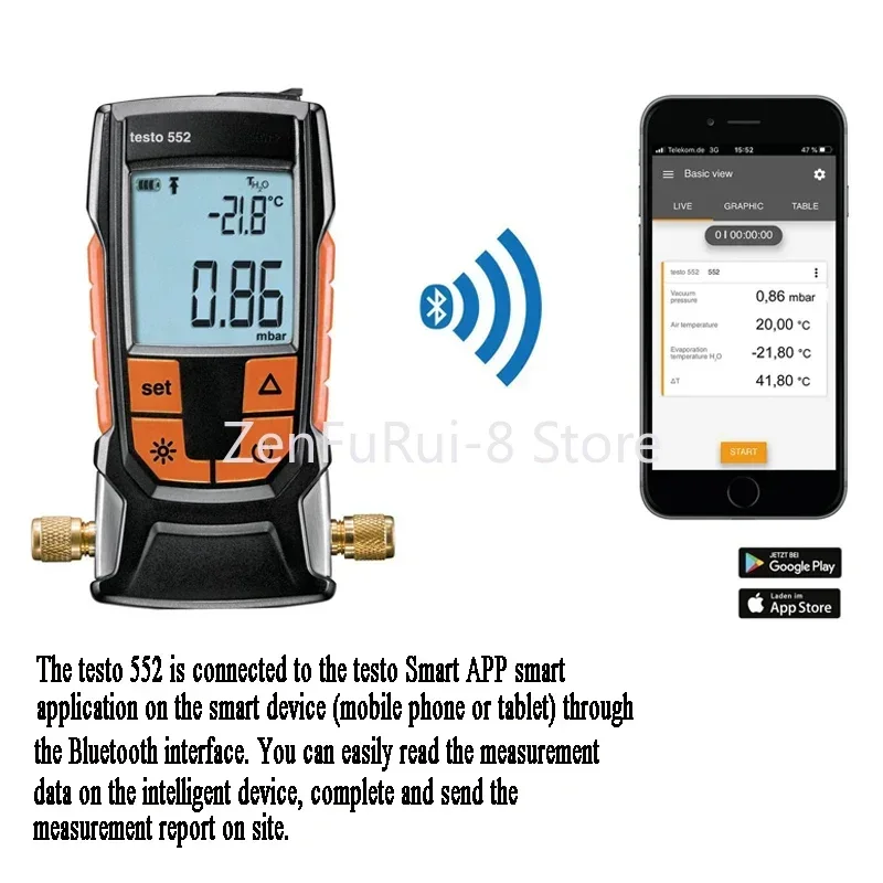 Digital Vacuum Gauge 0560 5522 Vacuum Measuring Instrument 0-26.66mbar Bluetooth-compatible Testo 552