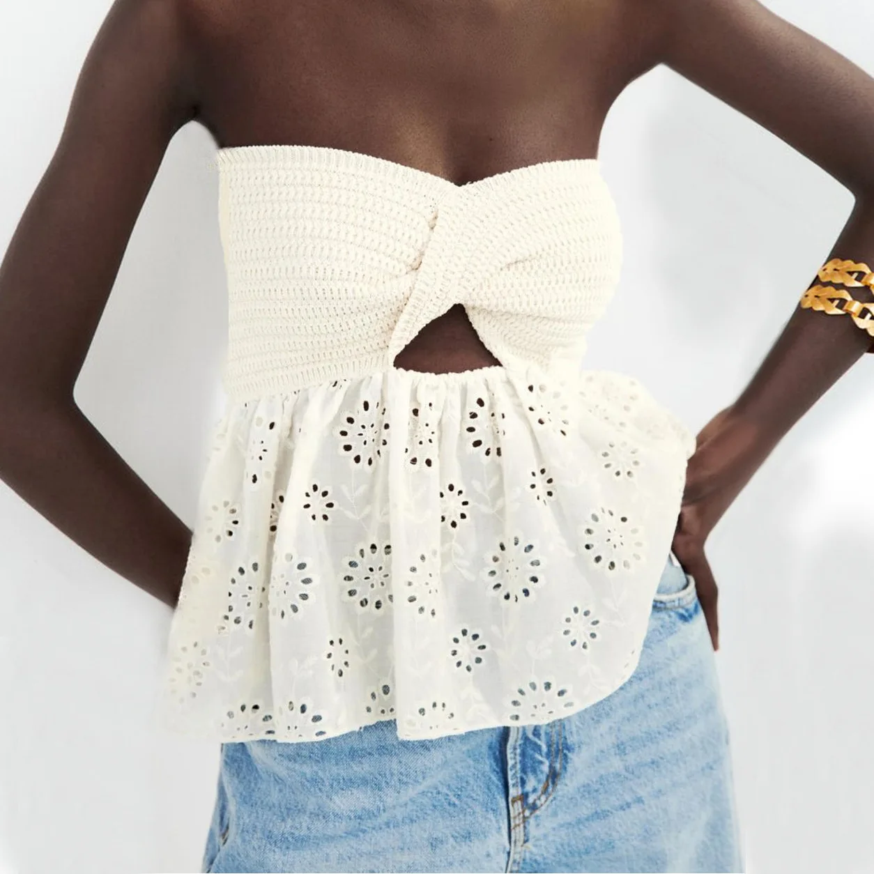 2023 New Women's Hot Selling Fashion Casual Knitted Embroidery Stitching Holiday Sexy Wipe Chest Vest Top