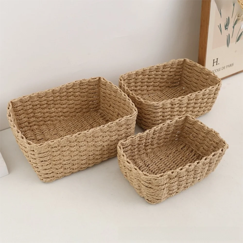 Durable Handwoven Storage Basket Versatile Square Desktop Organizer Open Design Storage Bins Home Organizer