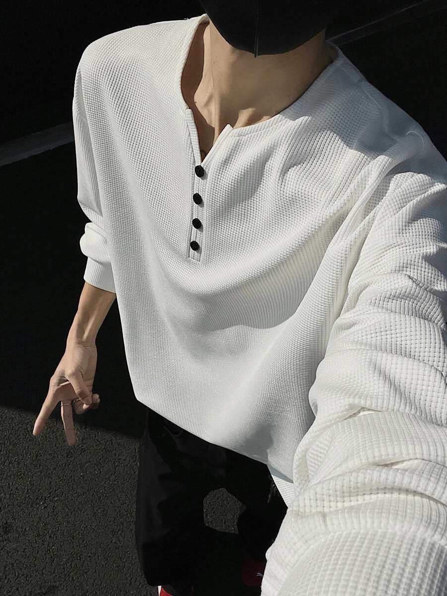 

Мужская базовая футболка Cleanfit Long Sleeve белого цвета с воротником-стойкой, весна-осень, повседневная, свободного кроя, дышащая, от бренда Faion