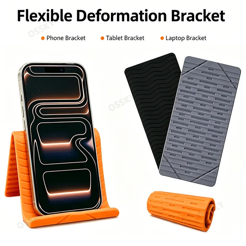 New Portable Silicone Folding Phone Tablet Holder Flexible Can Fold To Any Shape, Multiangle Adjustable for Travel, Office, Bed