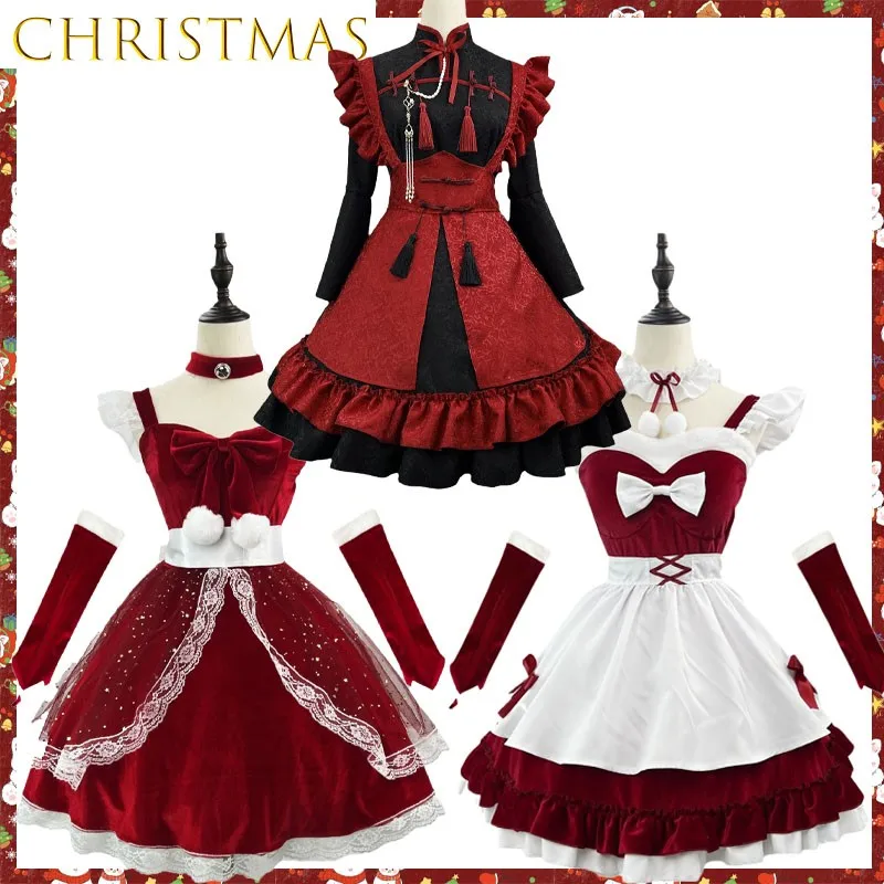 

Чистый соблазнительный бархатный рождественский костюм горничной плюс наряд для косплея аниме игровой персонаж платье для ролевых игр Рождественская униформа из полиэстера