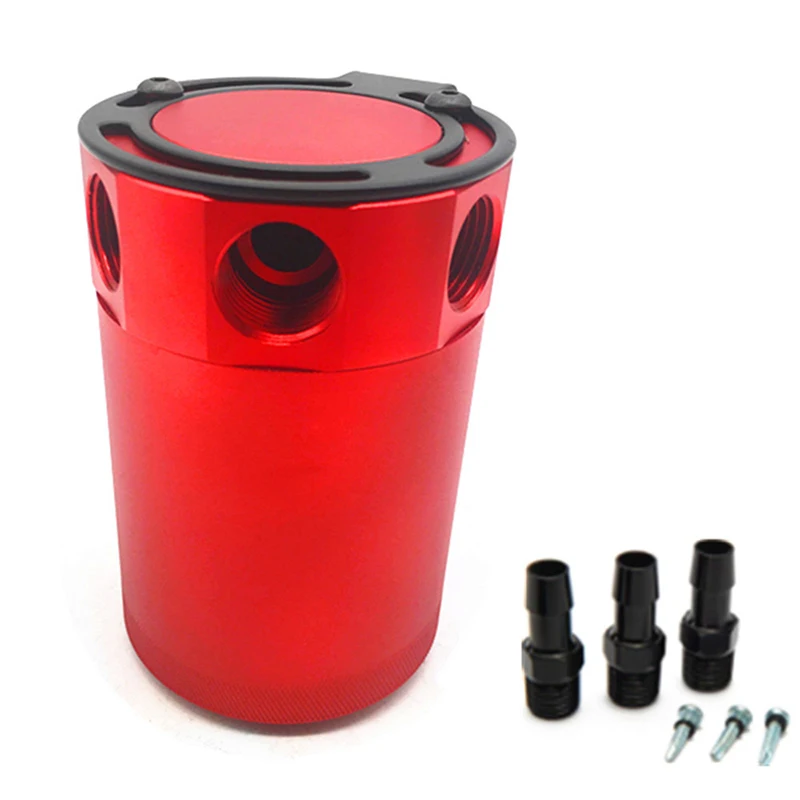 3 Port Oil Catch Can Tank Reservoir Air-Oil Separator Baffled Aluminum Red - Image 2