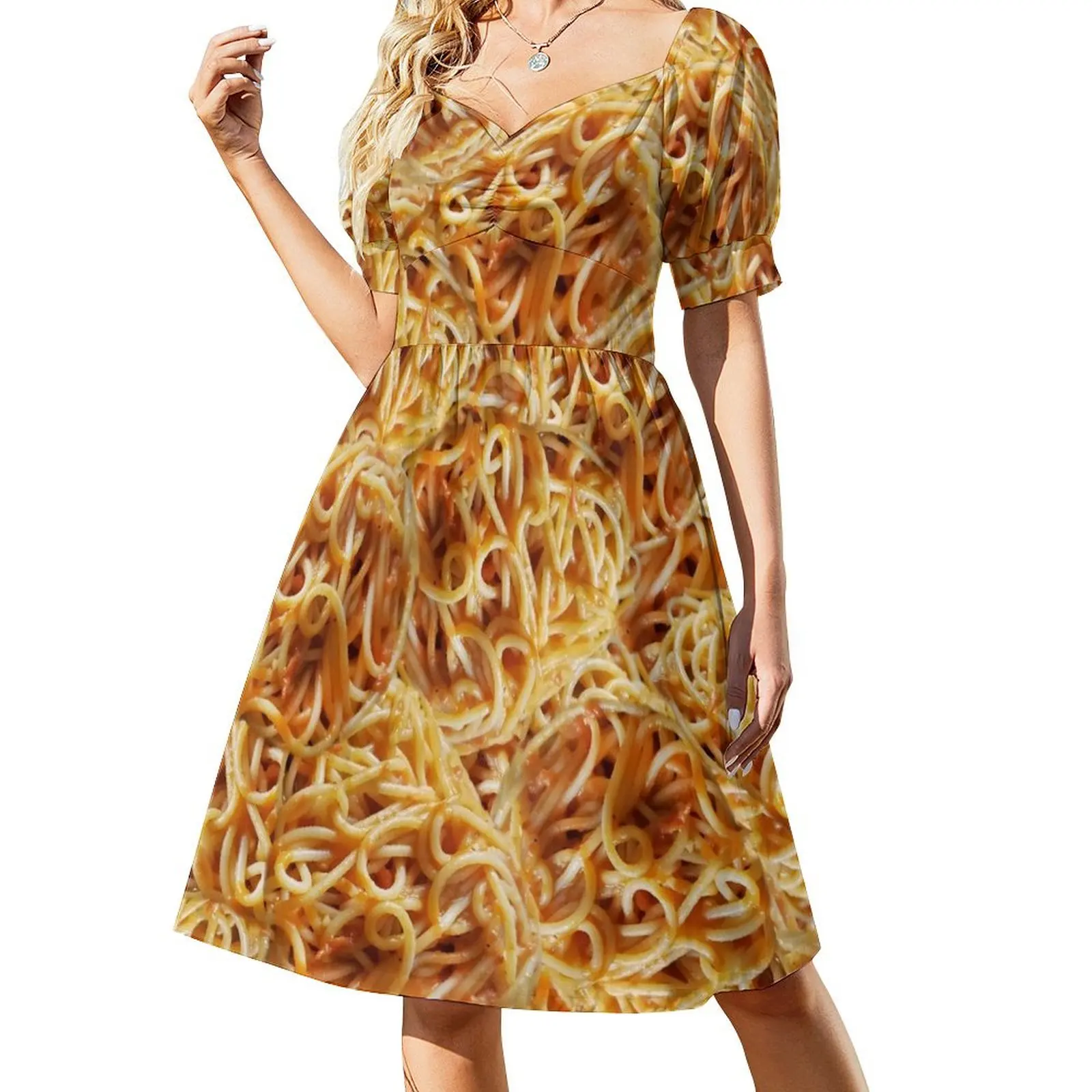 Spaghetti Spaghet Pasta Red Sauce Gravy Italian Italia Nona Short Sleeved Dress sexy short dresses daring Dress