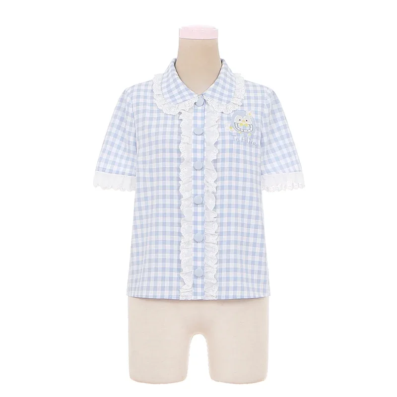 

2025 Kawaii Cartoon Embroidery Shirt Overalls New Lolita Style Shorts Set Women Short Pants Suit Japanese Cute Bloomers jndskl2