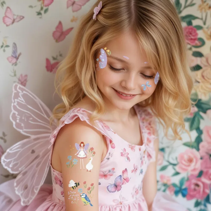 108Pcs Pastel Fairy Temporary Tattoo stickers for Garden Tea Party and Woodland Fairy Wings Baby Shower Birthday Party Supplies