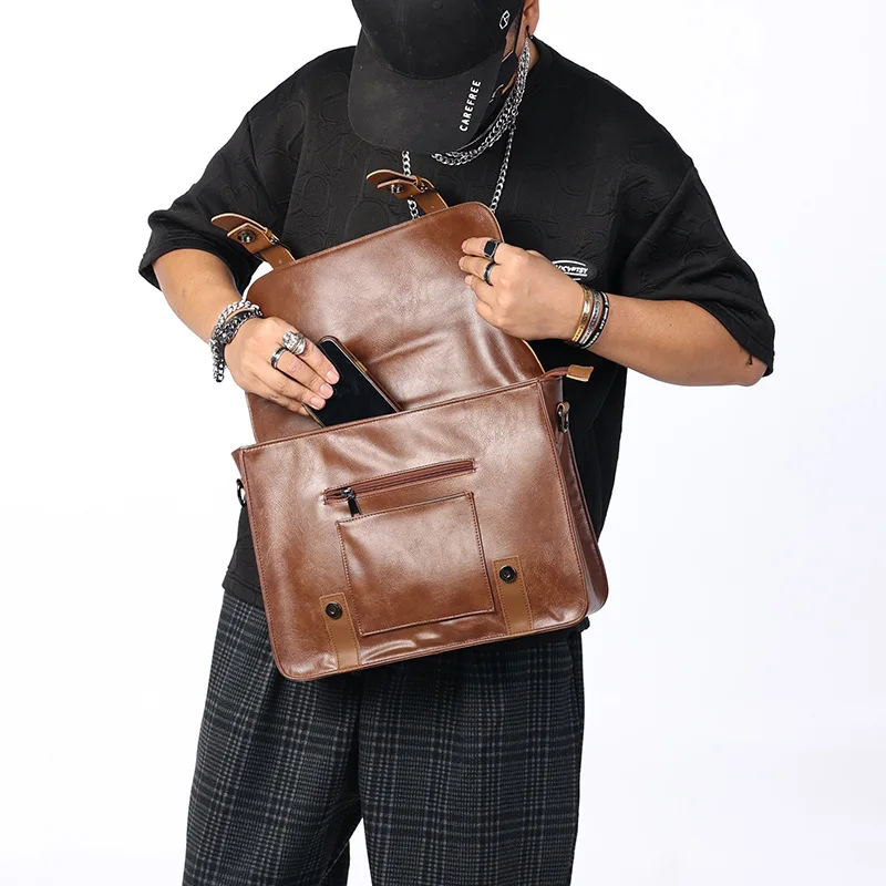 Vintage PU Leather Messenger Bag Men Leather Shoulder BagsCrossbody Male Sling Leisure Tote Handbag Brown Black Briefcase