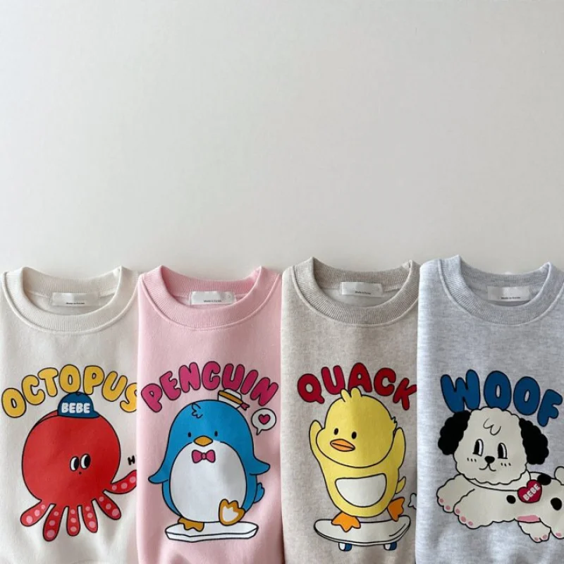 

2025Baby Sports Cotton Set Cartoon Print Long Pants Two-Piece Set Infant Winter Set