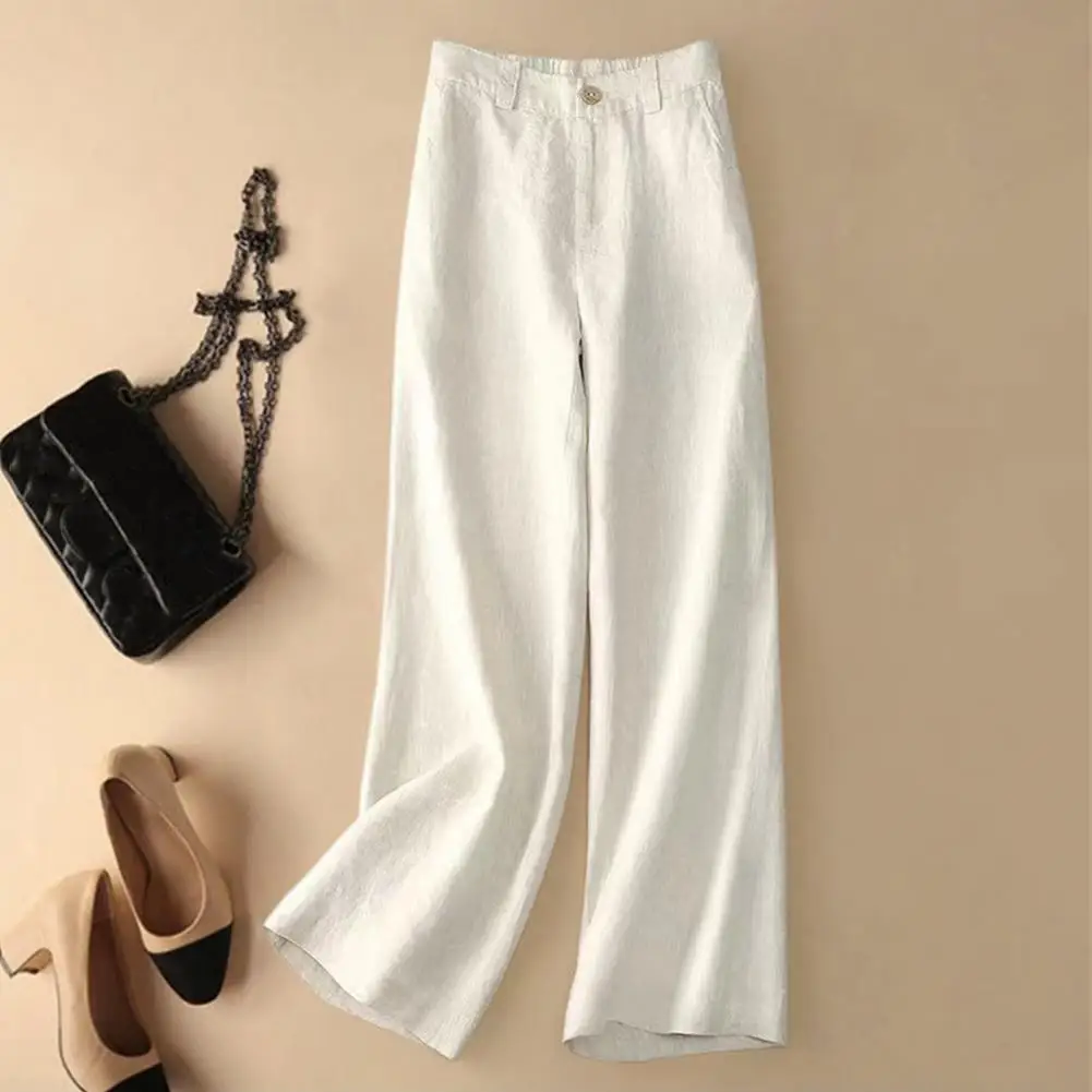 

Loose Fit Trousers Elegant Wide Leg Draped Trousers for Women Stylish High Waist Pants with Pockets Zipper Button Fly Elastic