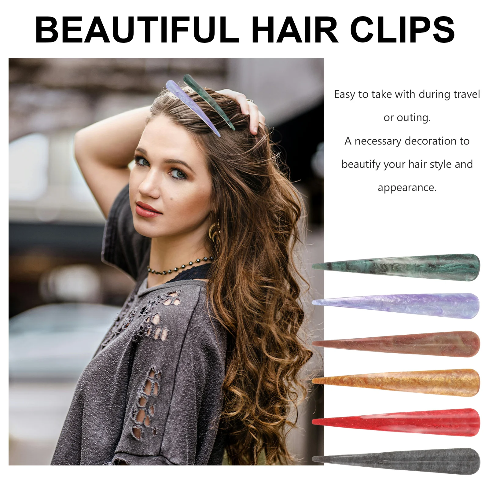 

6Pcs Trendy Large Acrylic Hair Clamps Ox Horn Design Fashionable Hair Accessories For Women Travel Friendly Mixed Color