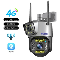 MTStar 4K 8MP 4G WiFi Camera Dual Lens Pan Tilt Surveillance Two Screen Display Wireless Smart Home Night Vision Camera V380pro