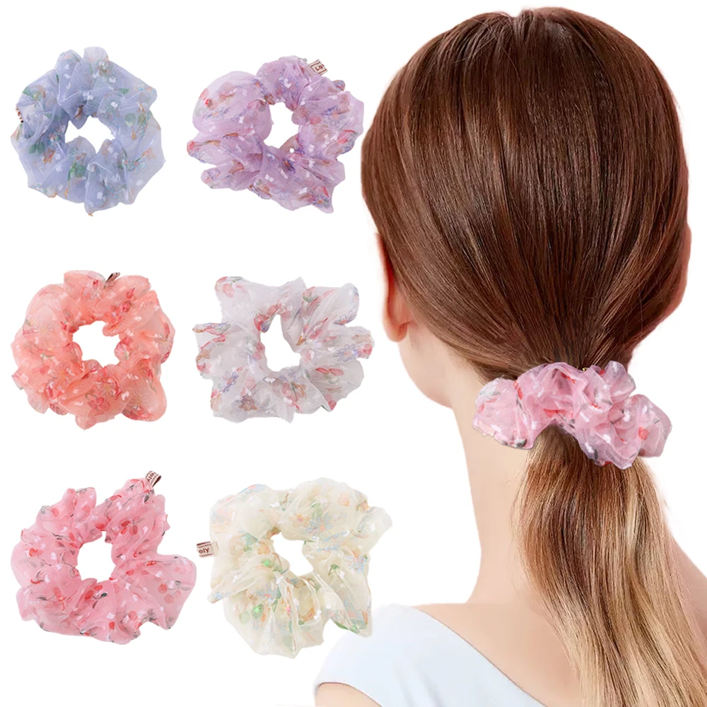 

2023 New Large Chiffon Printed Scrunchie Women Girls Elastic Hair Rubber Bands Accessories Tie Hair Ring Rope Headdress Headwear