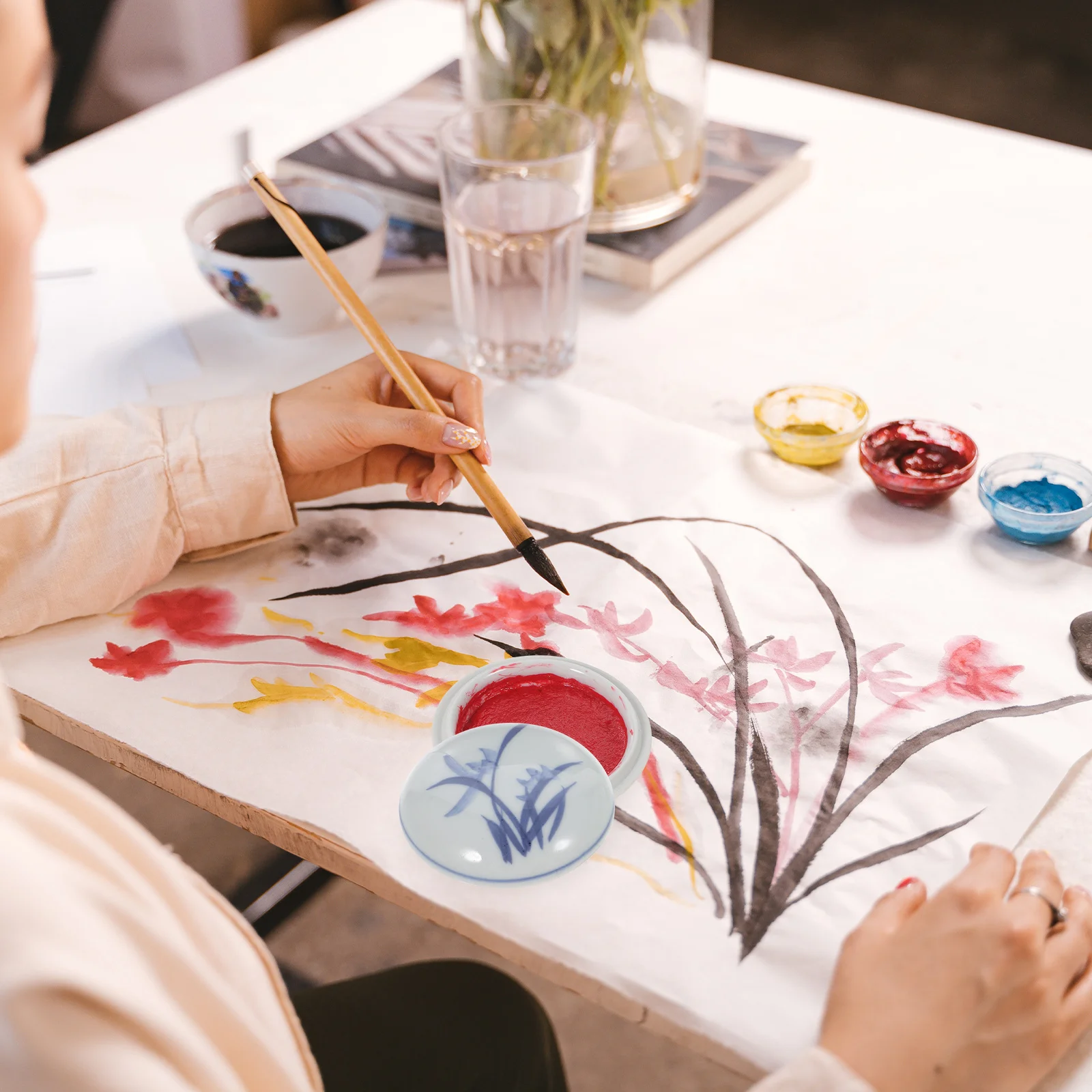 1Pcs Red Ink Pad Calligraphy Premium Durable Ceramic Case Multi Functional DIY Painting Stamp Ink Paste for Fabric Wood