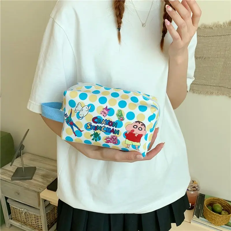 

Crayon Shin-chan Handbag Cute Cartoon Printing Color Blocking Pencil Case New Portable Commute Large Capacity Storage Makeup Bag