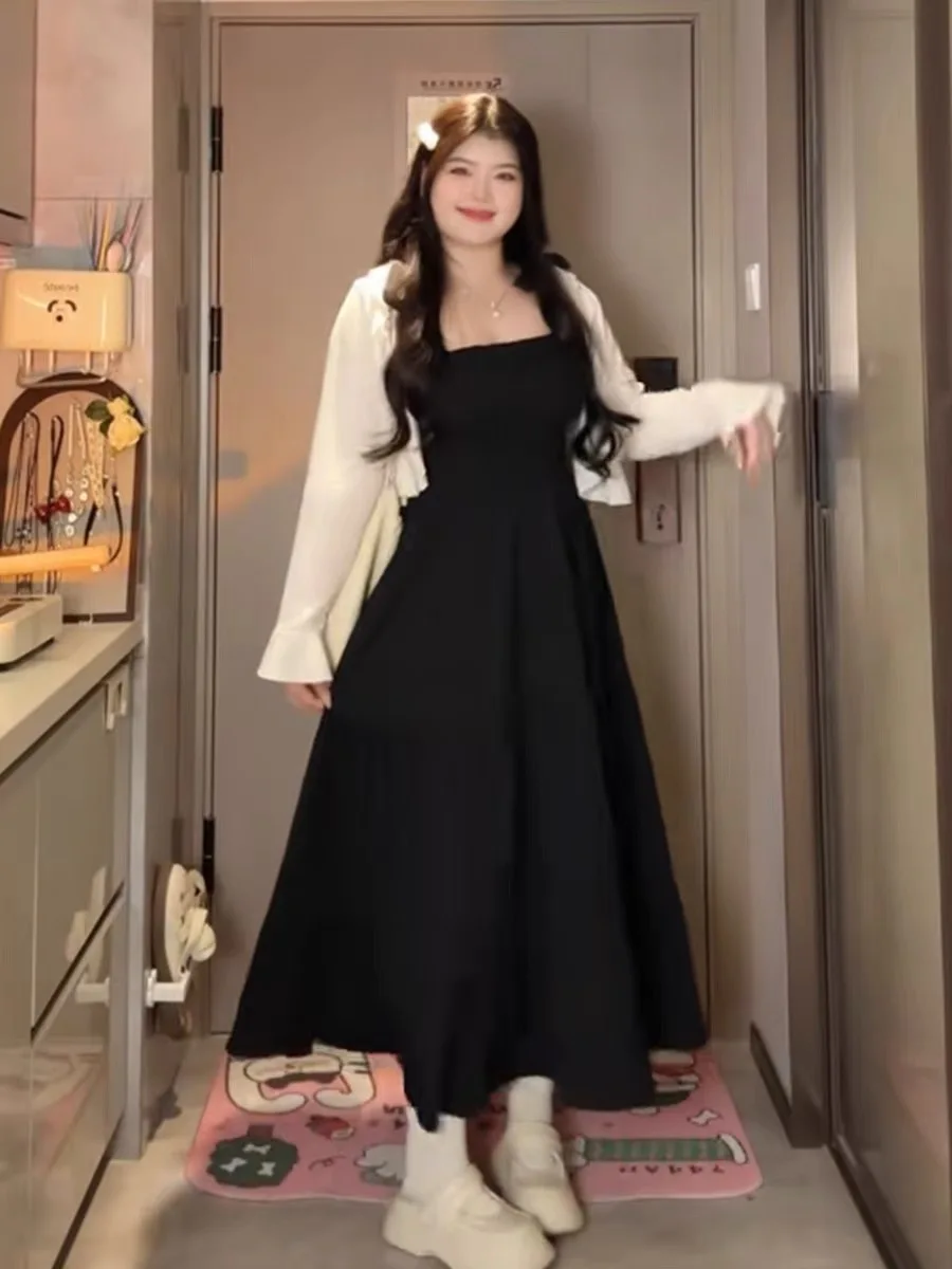 plus Size Summer Women's Dr Set with Strap High Waist A-Line Skirt Conceal Belly Hide Meat Pear ape Body Cardigan Two-Pi...