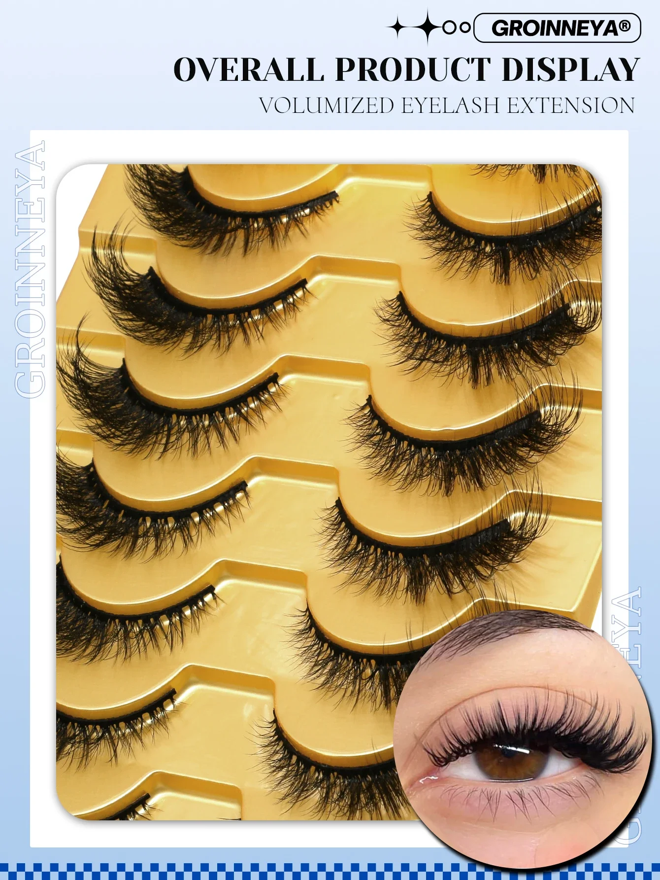 GROINNEYA Cat Eye Lashes  Natural Look Winged End Eye Elongated Lashes Natural long Fake Lashes Eyelashes Extension