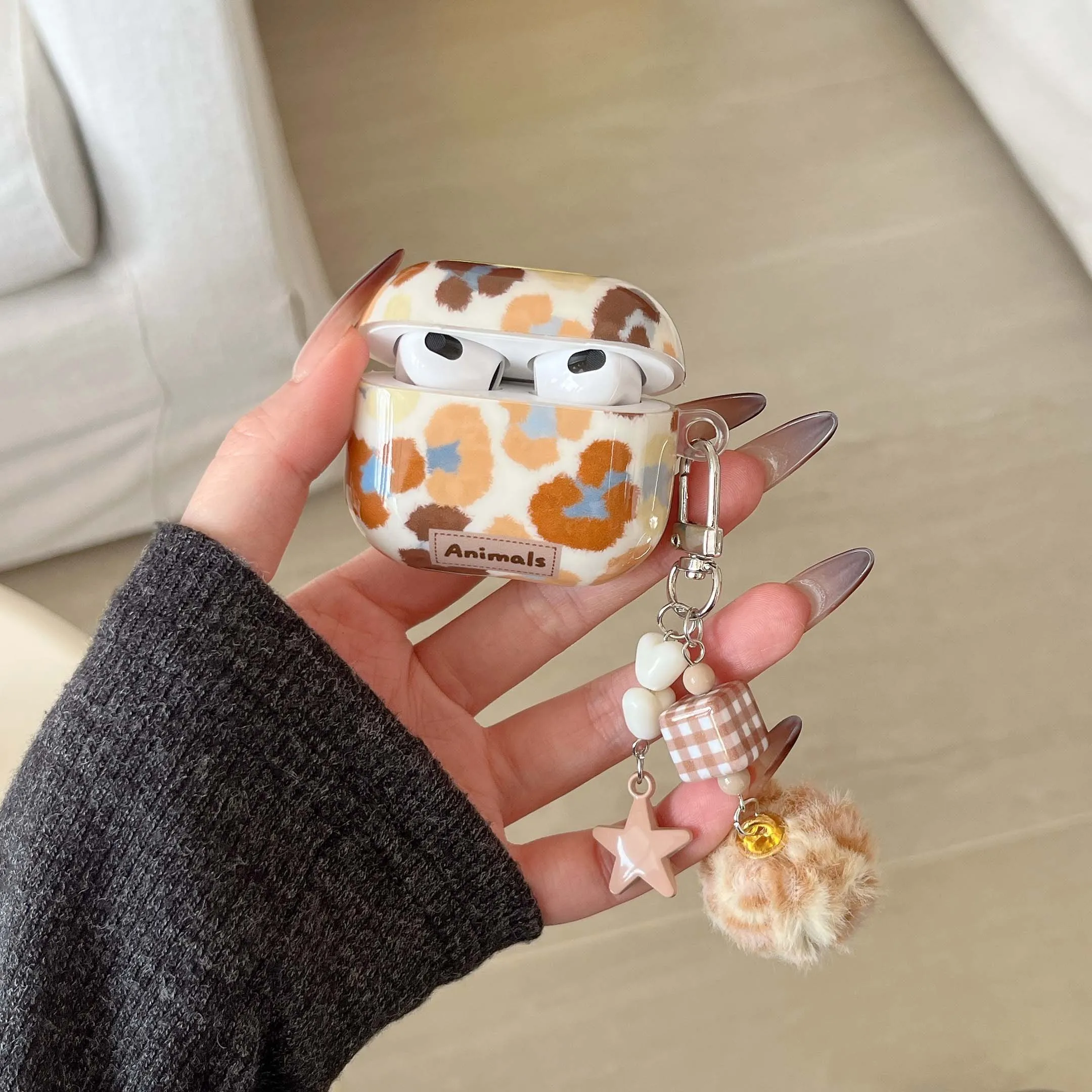 Leopard imd earphone case wireless bluetooth charging box ins plush pendant cool for apple airpods 4 3 pro 2nd 2 1 cover