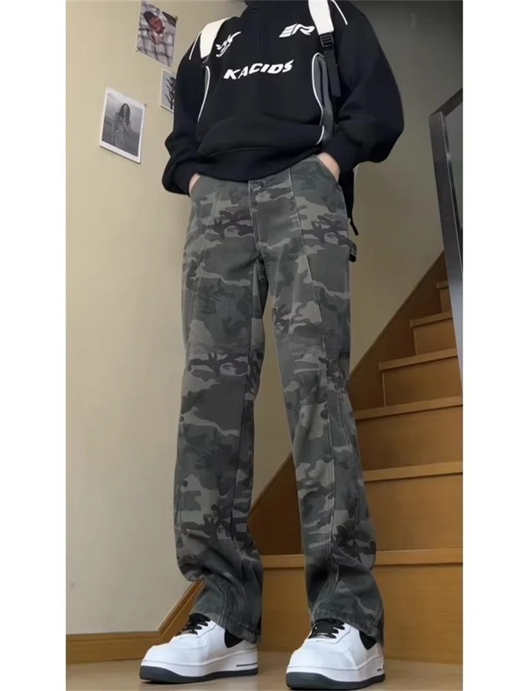 

American Style Cleanfit Camouflage Jeans Men's Trendy Design Logging Workwear Pants High Street Outfit Durable Straight Leg J...