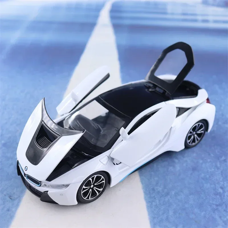 1:22 BMW I8 auto sportiva alta simulazione pressofuso in lega di metallo modello di auto suono luce tirare indietro collezione giocattolo per bambini regali