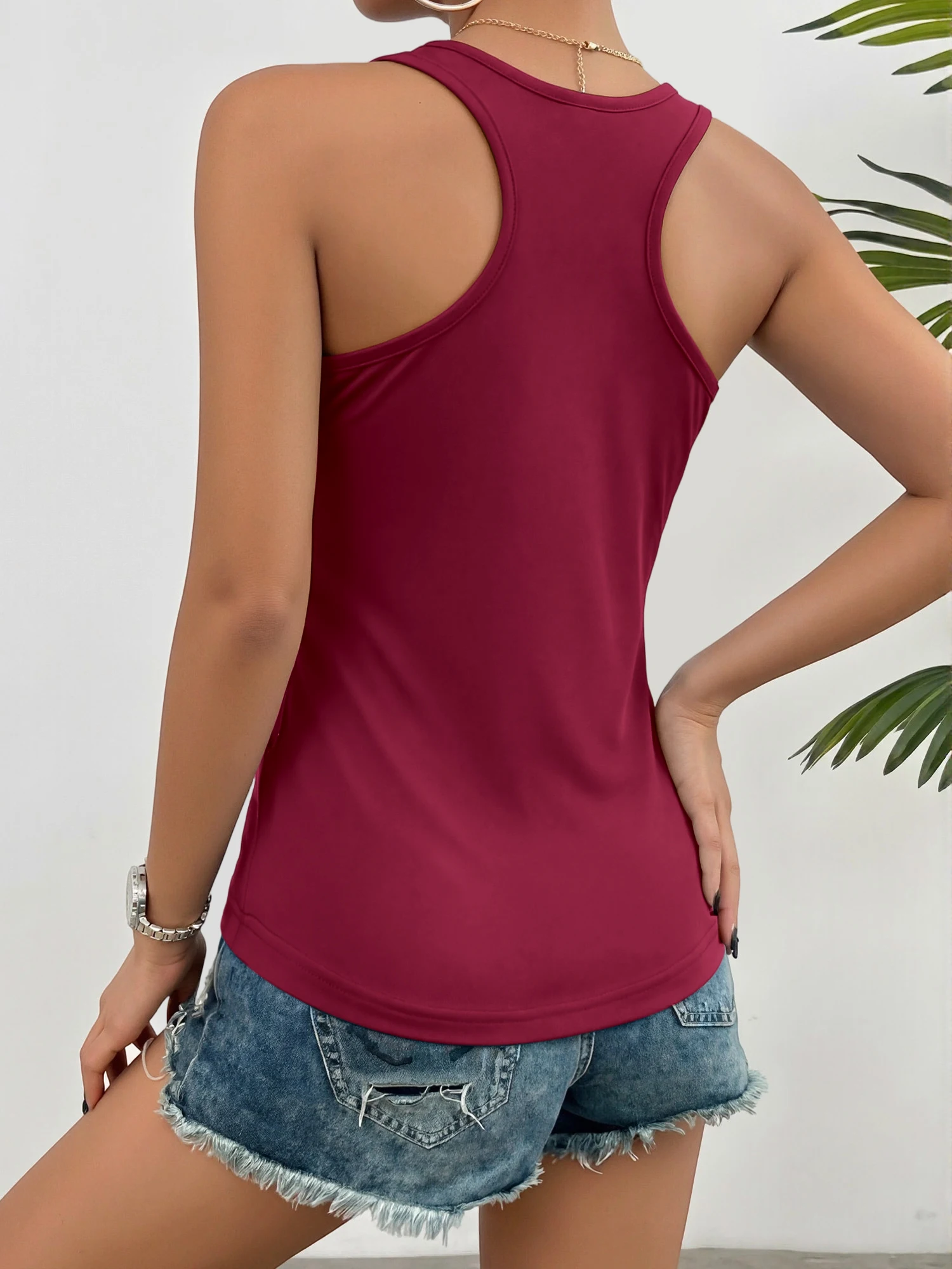 Ladies Racerback Tank Top U Neck Sleeveless Slimming Solid Vest High Elastic Skin Friendly Casual Daily Tops