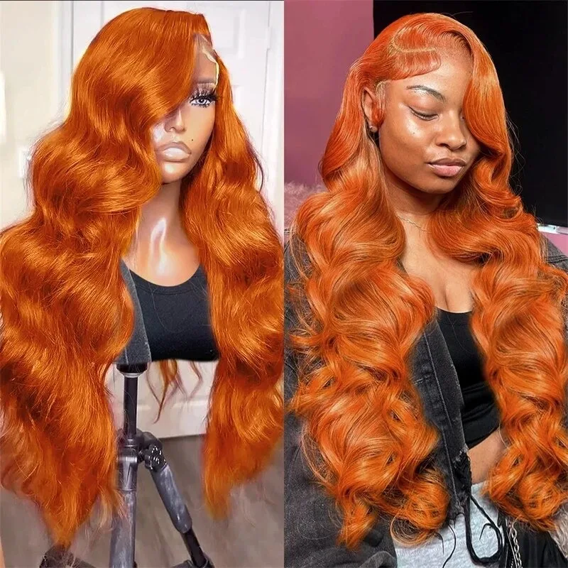 Ginger Orange Lace Front Wig Human Hair HD Transparent 13x4 lace frontal human hair wig 180% Preplucked colored human hair wigs