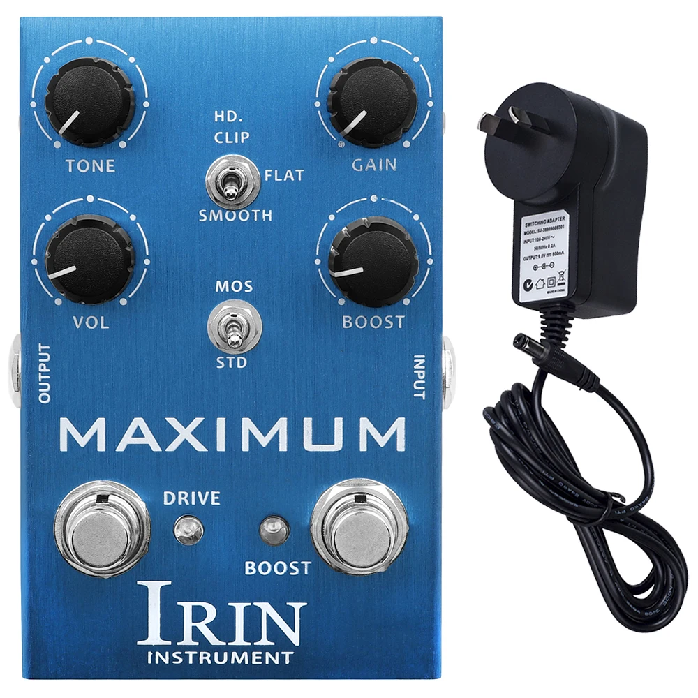 IRIN AN-41 MAXIMUM Overdrive Effect Pedal With 9V Adapter BOOST Channel Wild Tone DRIVE Channel Clean Tone without Compression