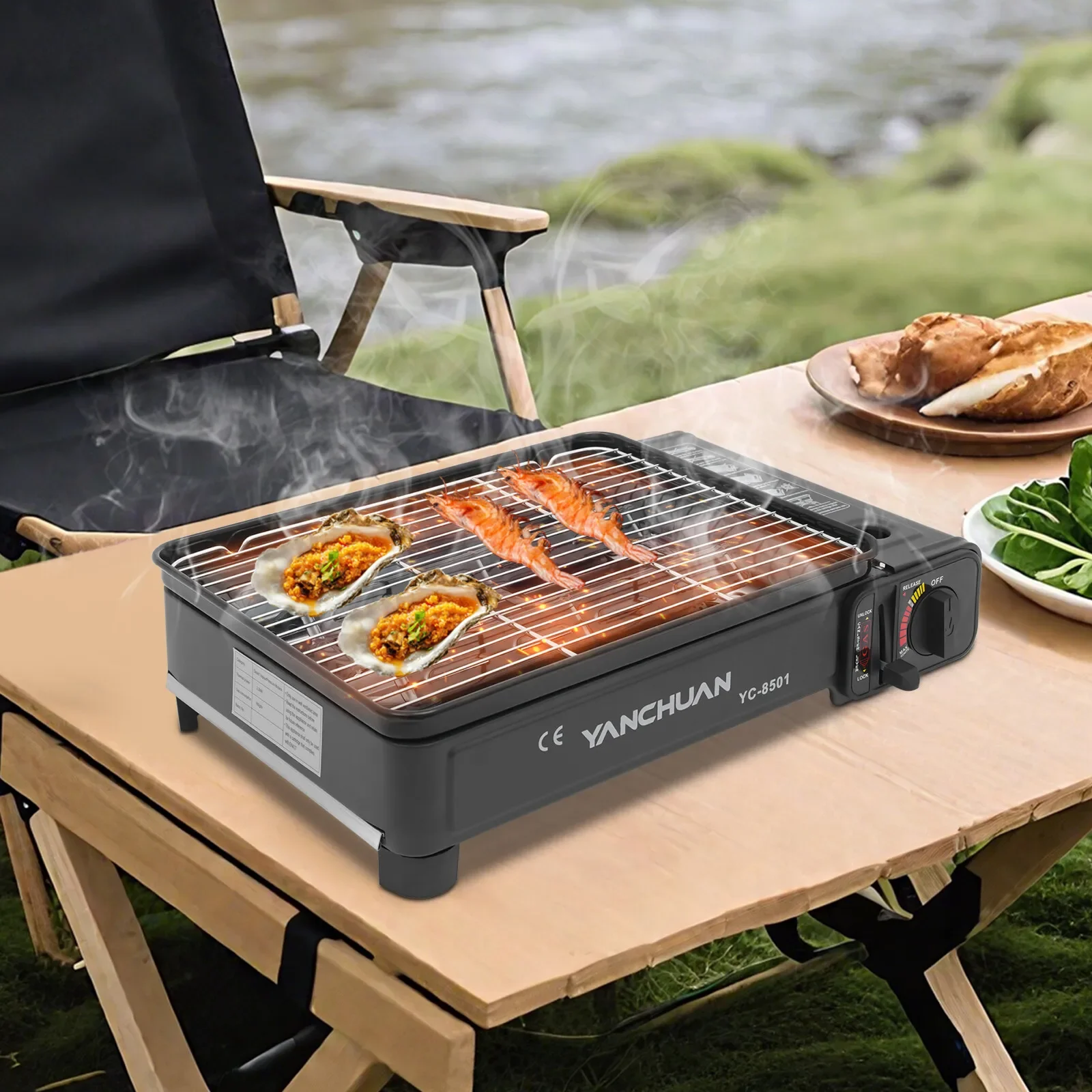 

Black Camping Gas Stove Portable Gas Barbecue Stove With Carrying Case Camping Trips Gatherings RVs Barbecues Backpacking