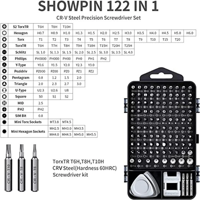 

【Rushed】122-In-1 Magnetic Laptop Screwdriver Kit,Precision Screwdriver Set,Computer Repair Kit Hand Tools Hex Screw Driver Tool