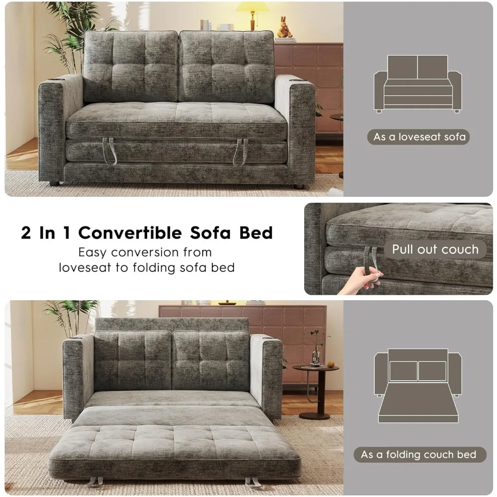 Трансформируемый складной диван-кровать, диван-кровать Love Seat с подстаканником и подушкой, компактное складное спальное место для малого возраста