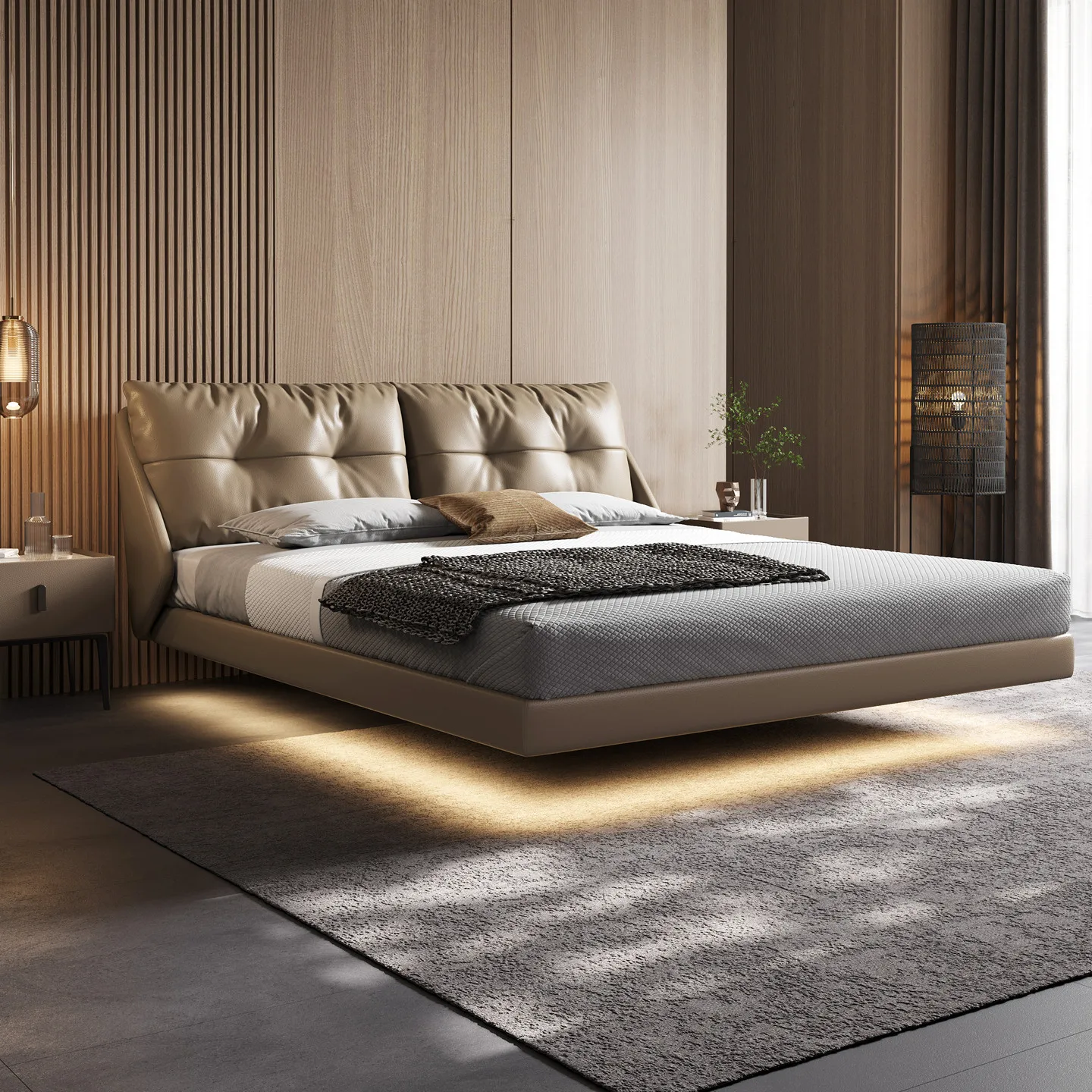 *Italian Leather Headboard Cowhide Suspended  High-end Master room Double  Soft Bag Light Luxury Cloud Wedding