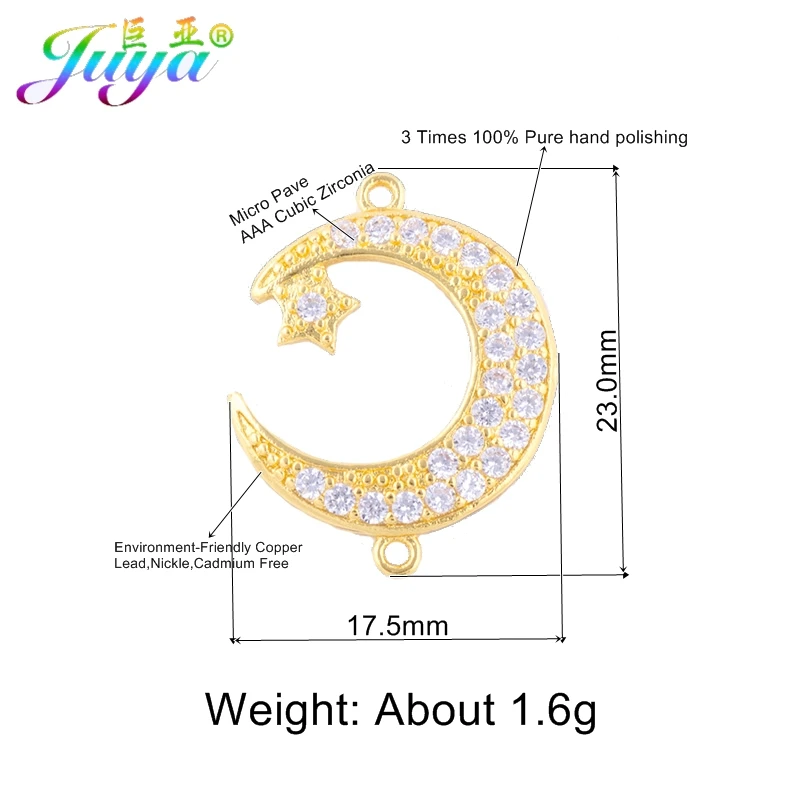 Juya Handmade Decorative Religious Islamic Qamis Moon Star Allah Crescent Charms Connectors For DIY Prayer Muslim Jewelry Making