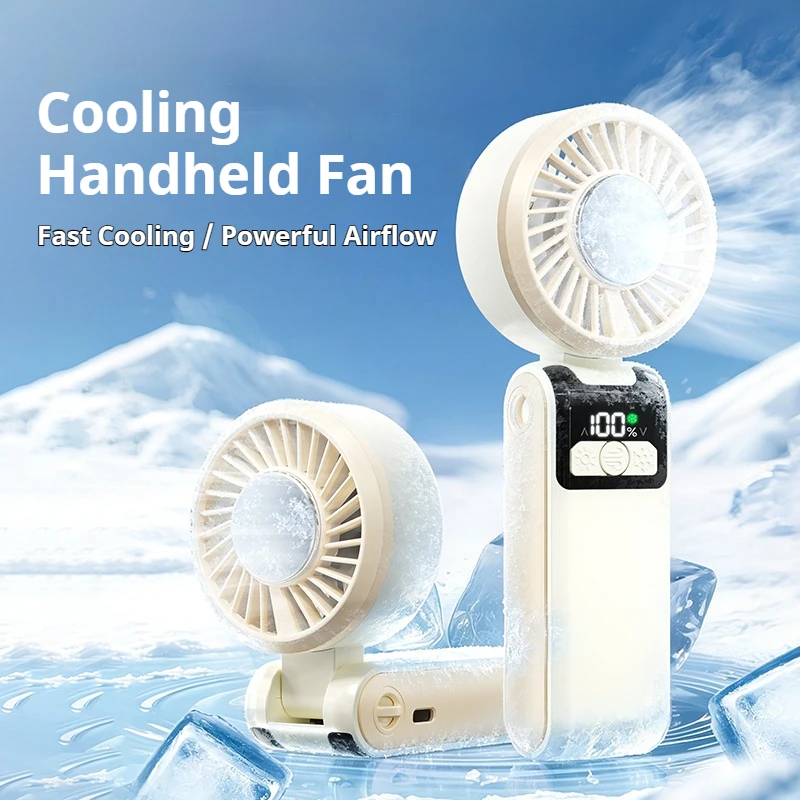 

Handheld Cooling Fan 3 in 1 Neck Desktop Portable 3 Seconds Fast Cooling LED Digital Display 2400mAh Foldable Ice Fan