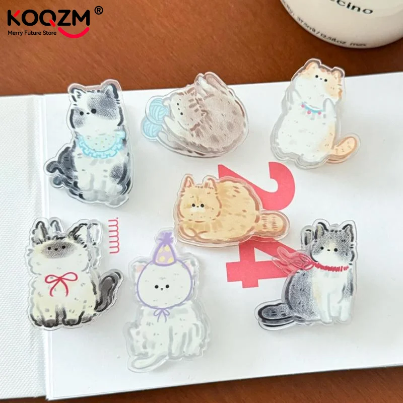 7pcs/set Sealing Clamp Cat Cute PP Clip Paperclip Bookmark Cartoon Memo Clip Decorative Double Sided Acrylic Paper Clip Student