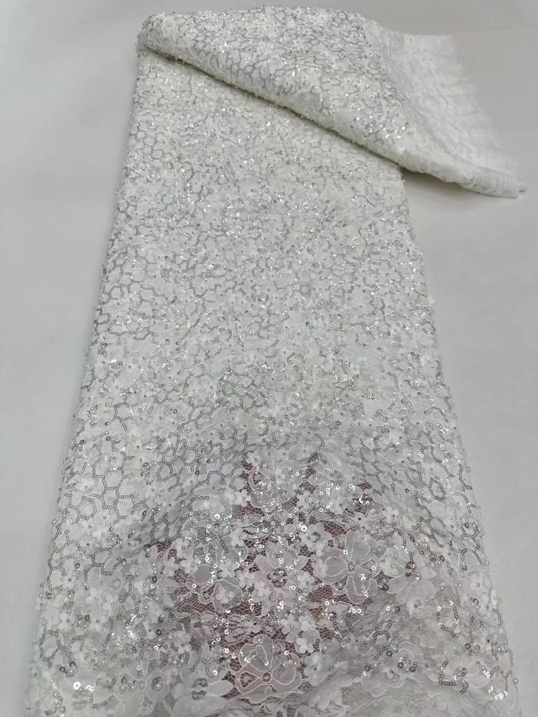 Pure White Nigerian Guipure Cord Lace Fabric 2024 High Qulaity African Water Soluble Sequins Lace Fabric For Women Party Dresses