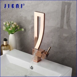 JIENI Solid Brass Faucet 360 Swivel Rose Gold Bathroom Sink Faucets Novel And Minimalist Single Lever Hot Cold Mixer Tap