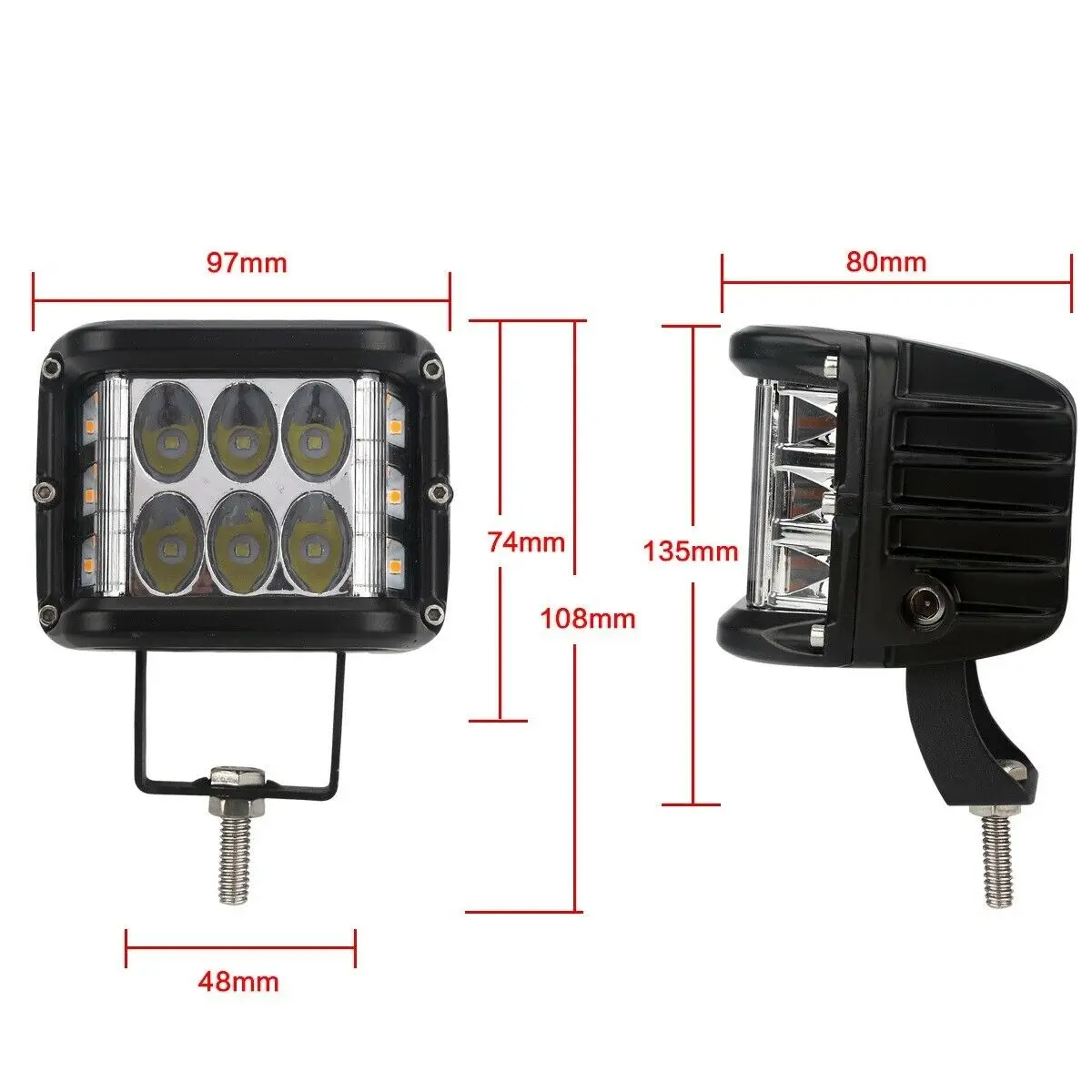 Off-Road Yacht Caravan SUV Warning Light Work Light Three-side Bulb Spotlight Strobe LED Flash of Lamp IP67 6000K 45W