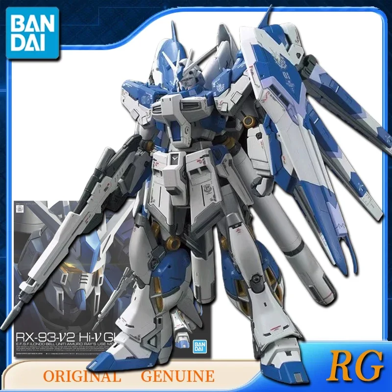 Bandai Original Genuine RG RX-93-V2 Hi-v GUNDAM Anime Action Figures Toys for Boys Girls Kids Gift Collectible Model Ornaments