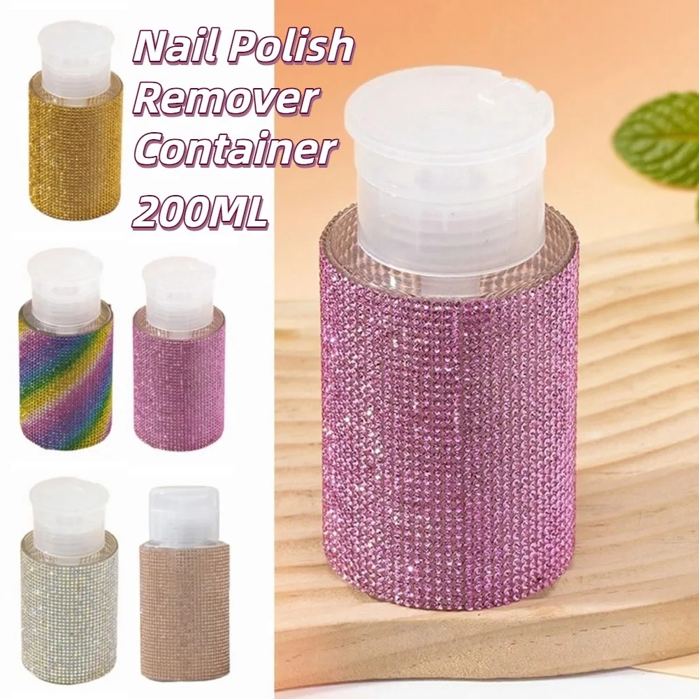 Botellas recargables para uñas con diamantes de imitación brillantes, botella de almacenamiento tipo prensa de lujo de 200ml, botellas vacías creativas para cosméticos a prueba de fugas