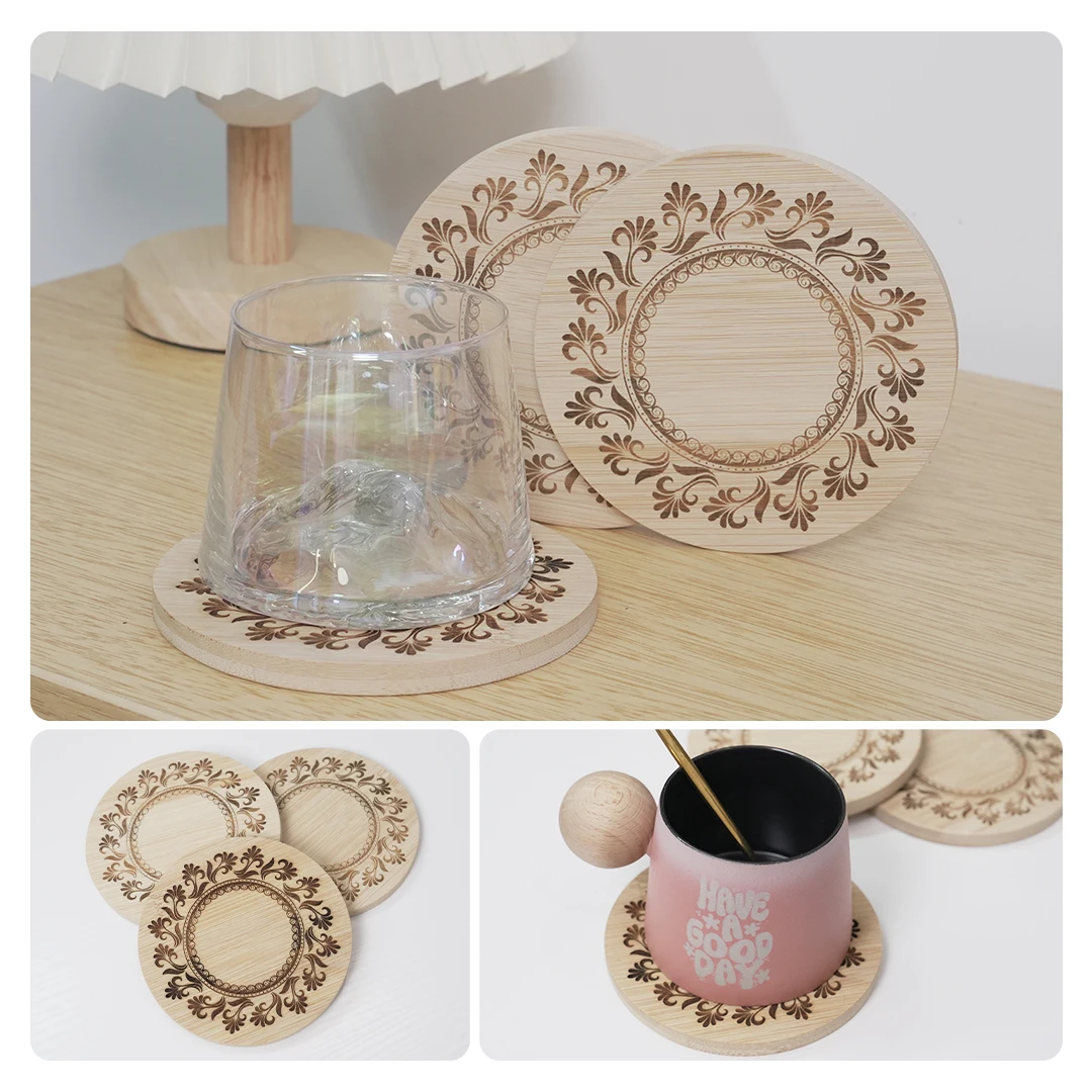 10Pcs Round Bamboo Coaster Tabletop Planters Protection for Drinks Coffee Dining Table Bar Painting Wood Home Decoration