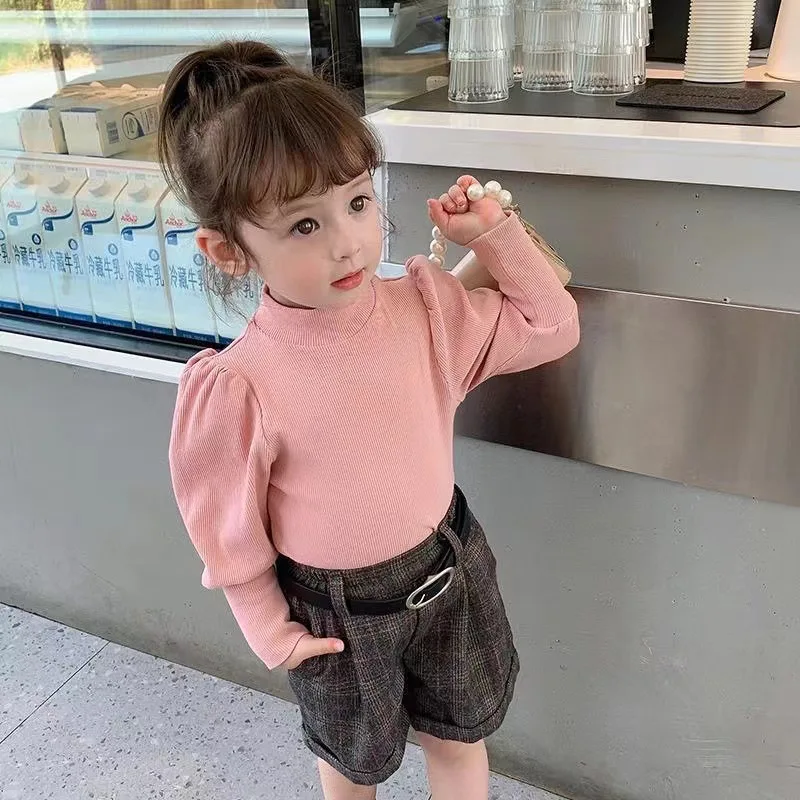 

Cute Children Puff Long Sleeve T-shirt 2026 Spring Autumn New Tops Girls Fashion Cotton T-shirts Kids Tees Girls Tops