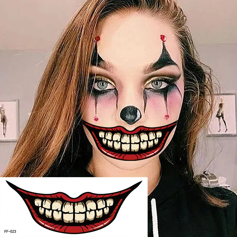 Halloween pvc tatuagem adesivos, 1 parte, horror, lábios, diy, boca grande, impermeável, engraçado, maquiagem, sorriso, lábio, ferramenta de beleza