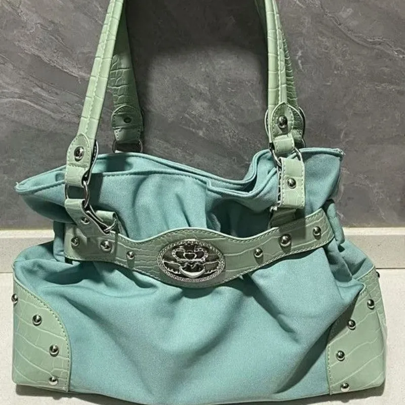 Original Millennial Spice Sky Blue Diamond Splicing Old Vintage Style Underarm Bag Tote Bag High Appearance Level Shoulder Bag view 6