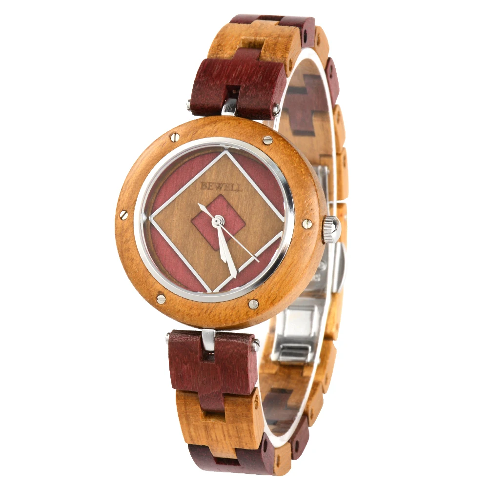 European Fashion Wooden Watch for Ladies Wood Alloy Mixed Case Butterfly Clasp Analog Pointer Casual Gift Wristwatch