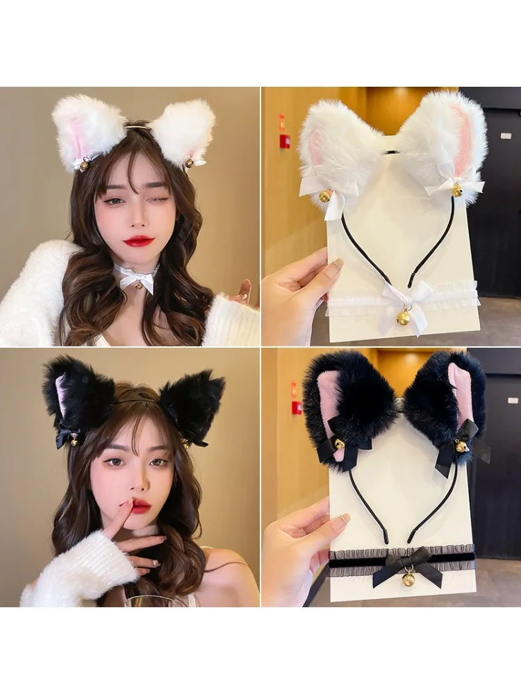 Collier cerceau pour cheveux oreilles de chat (pain en forme d'oreille de chat cuit à la vapeur) bandeau cloche pince à cheveux Sexy mignon chaton blanc lapin bandeau