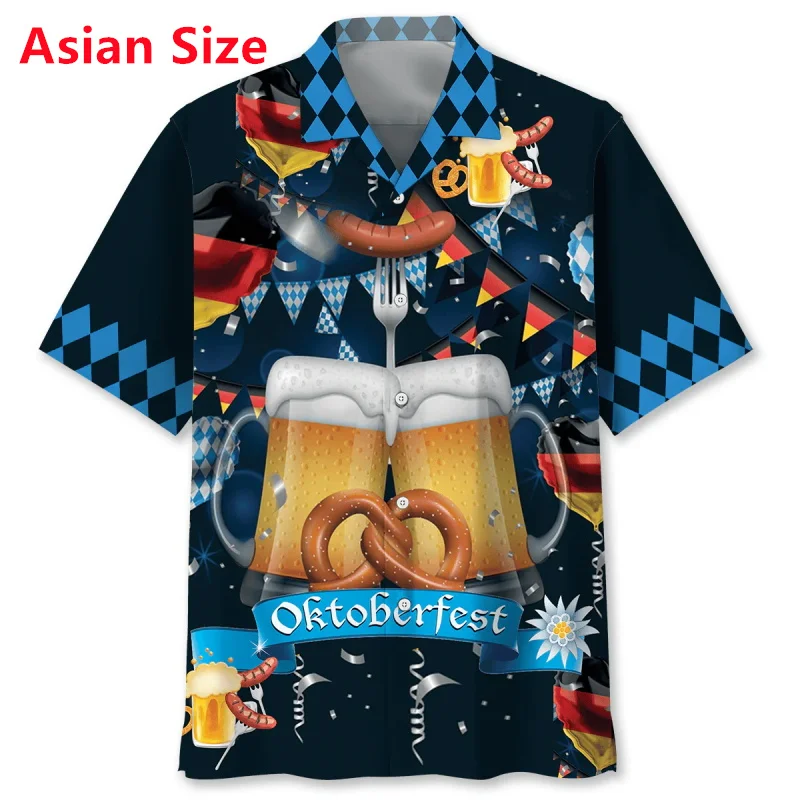 Full Print Oktoberfest Celebrations Hawaiian Shirt For Men Casual Short Sleeve Beach Shirts Blouse Mens Beer Graphic Aloha Shirt