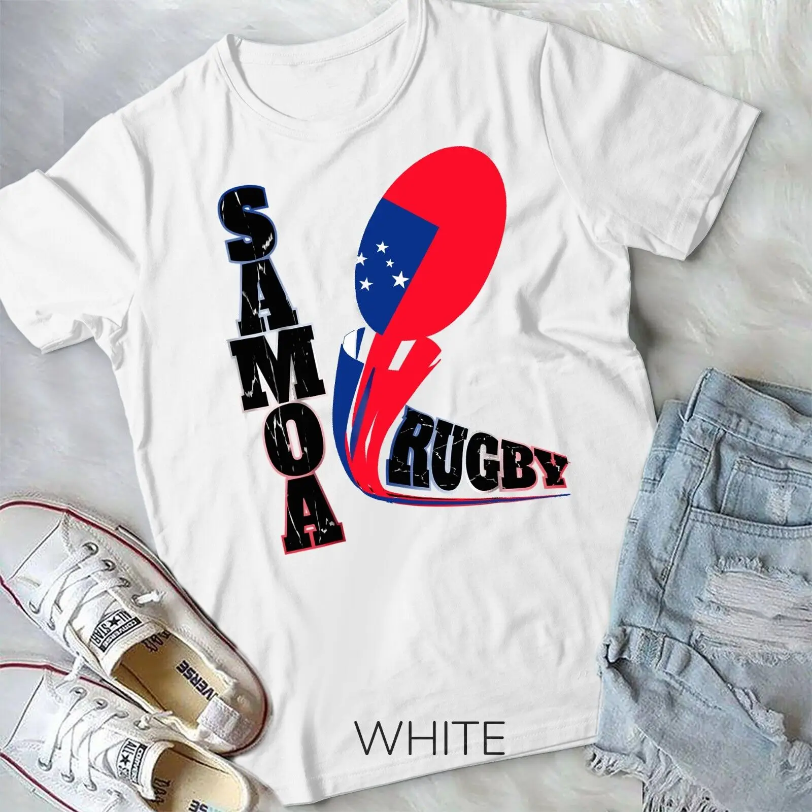 Samoa Rugby Fan Distressed Marbled Text Graphic Unisex T-shirt