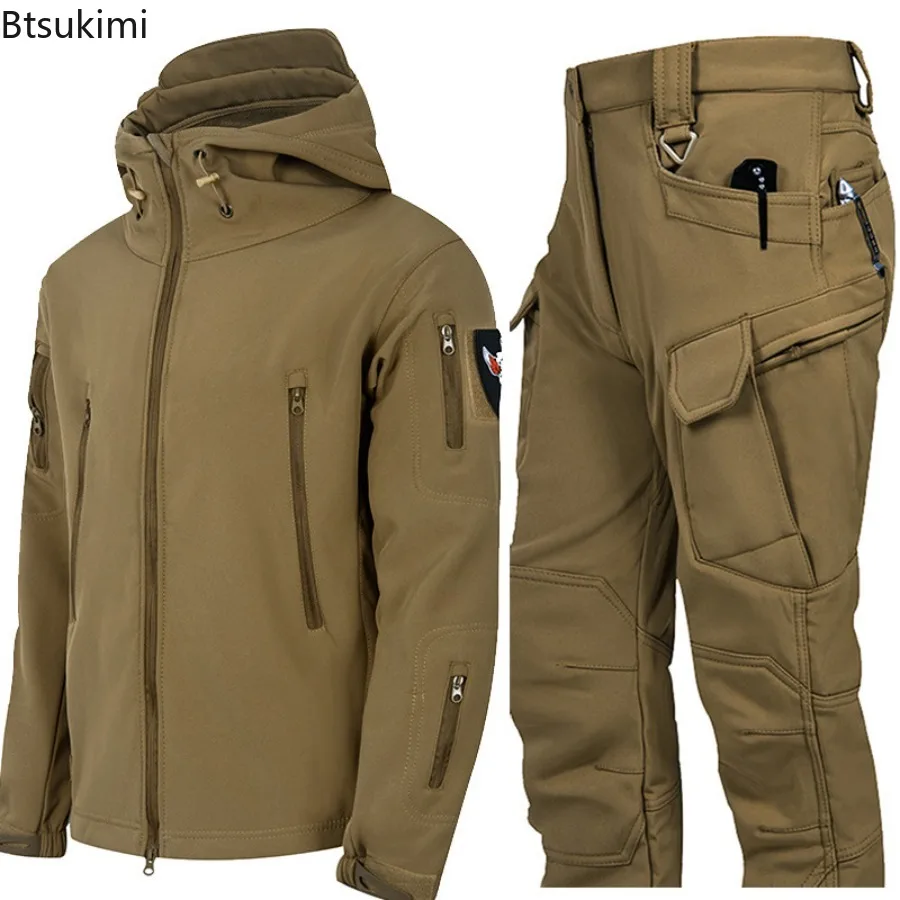 new-12-colors-tactical-sets-men-winter-shark-skin-soft-shell-jackets-multi-pocket-cargo-pants-2-pcs-suits-waterproof-fleece-set