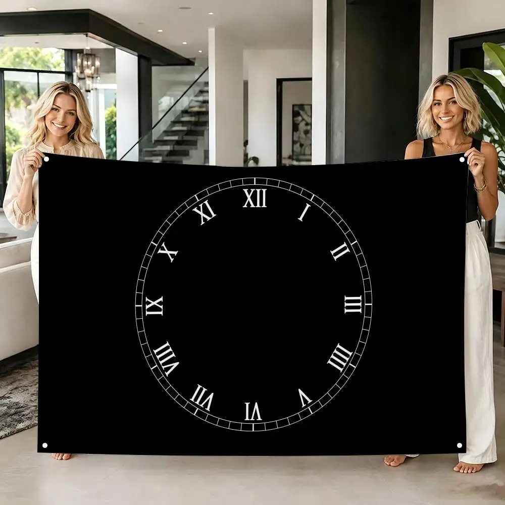 Vintage Clock Face Flags Tapestry Creative Pattern Photo Living Room Wall Art Party Outdoor Decor