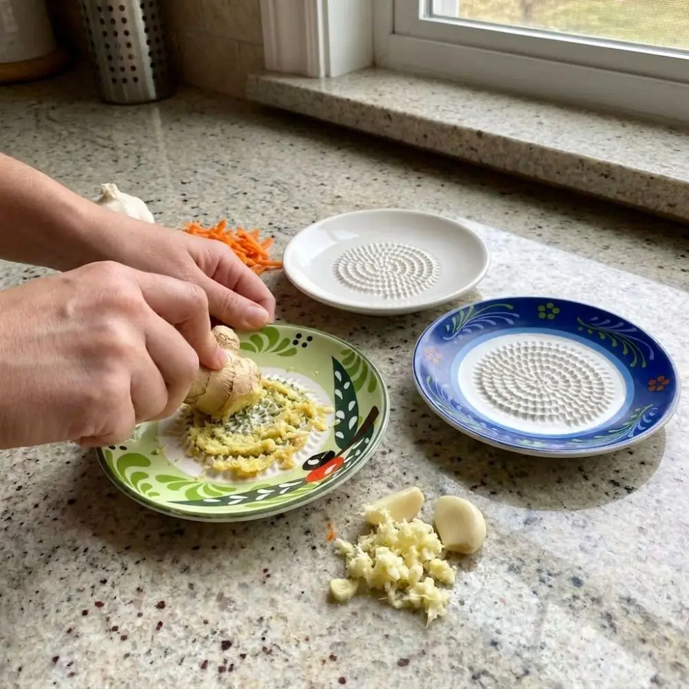 Manual Ceramic Grinding Bowl Efficient Round Plate Ginger Grating Dish Non-Slip Smooth Seasoning Grater Plate