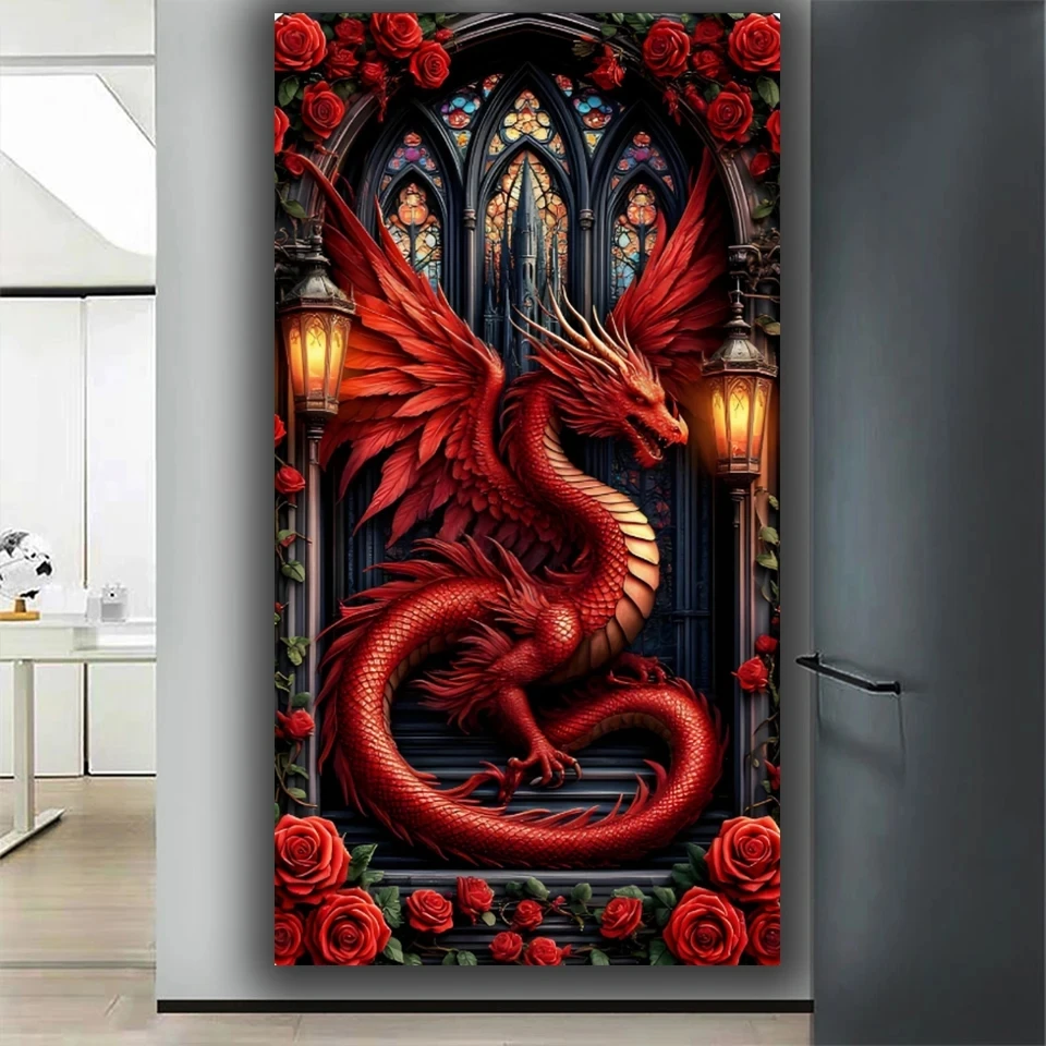 

DIY алмазная живопись черная, красная роза дракон полный квадратный круглый алмазная вышивка мозаика ювелирные изделия вышивка крестиком домашний декор комплект